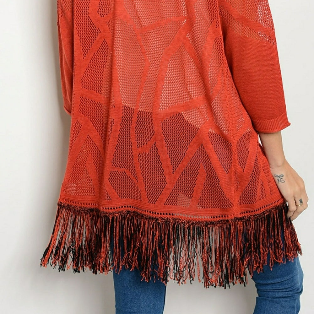 💎PRICE IS FIRM💎BRICK FRINGE KIMONO