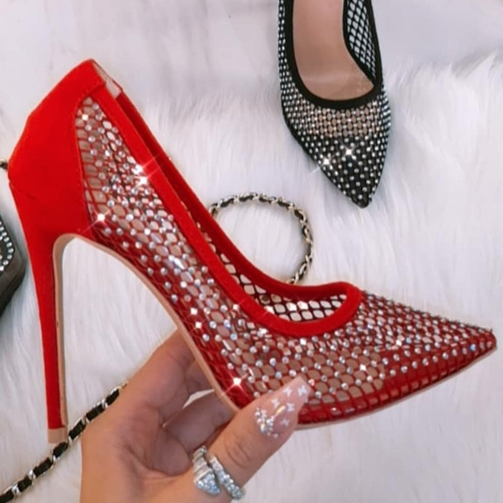 🍒last 7.5 🍓 Red  Sexy Fishnet pointed Heel