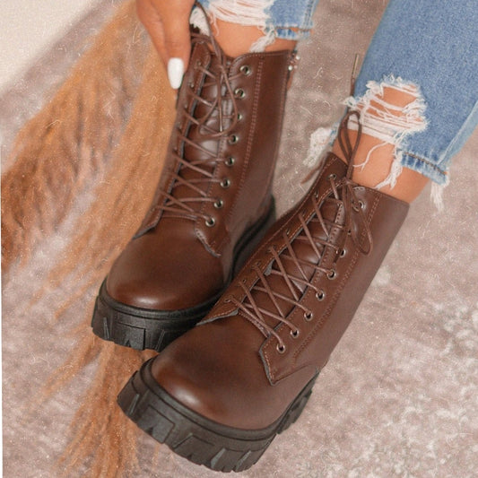 Bibi  combat Boot - dark Brown