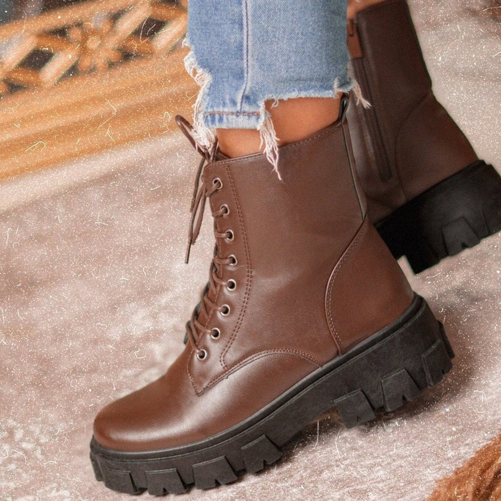 Bibi  combat Boot - dark Brown