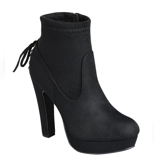 High sky black faux Suede booties lace up