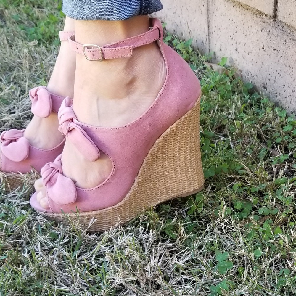 💖  last 10 💗Pink  SUEDE BOW ANKLE STRAP