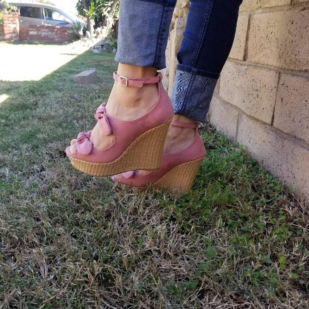 💖  last 10 💗Pink  SUEDE BOW ANKLE STRAP