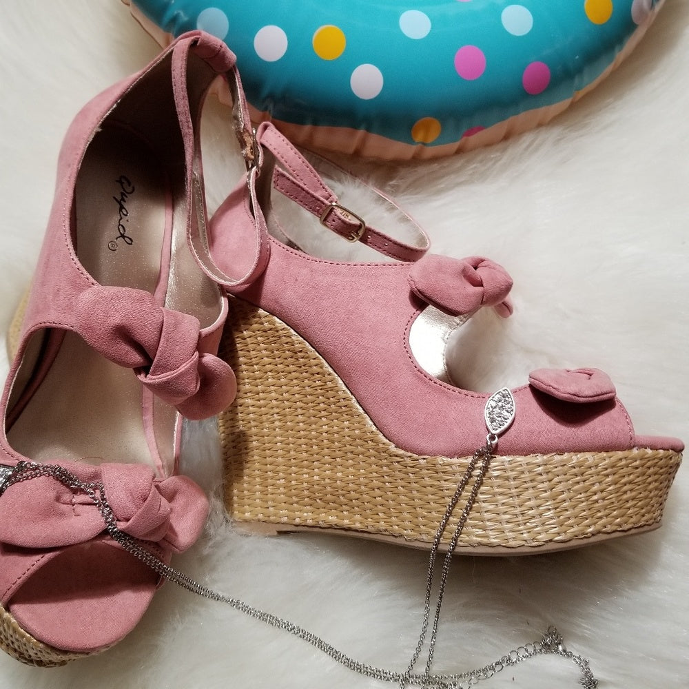 💖  last 10 💗Pink  SUEDE BOW ANKLE STRAP