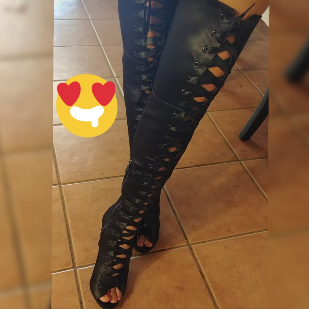 🚨last 5.5🚨 Over Knee Boots Satin Lace up