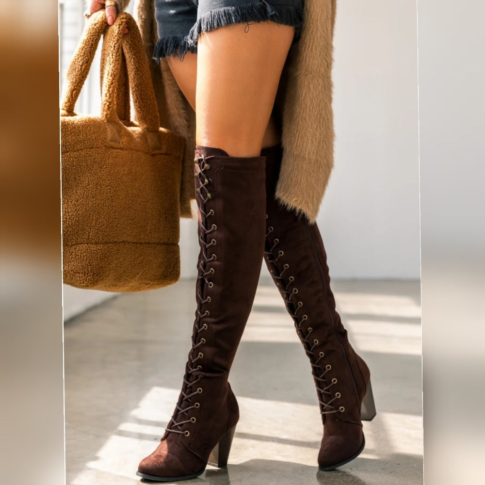 ❤ RESTOCKED ❤ Brown sexy lace up boots faux suede