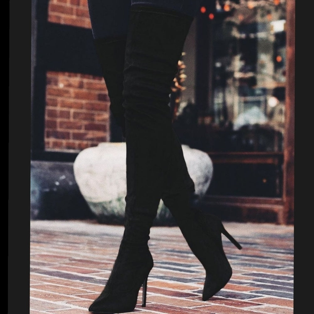 8.5, 9, 10 Low Stock  Into It - Black boots over knee