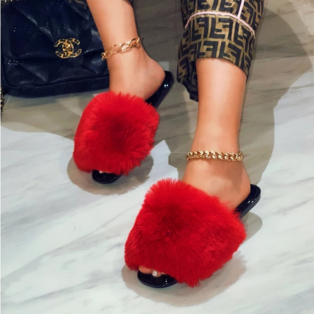 ❤Just In ❤ FUR JELLY SLIDES- RED