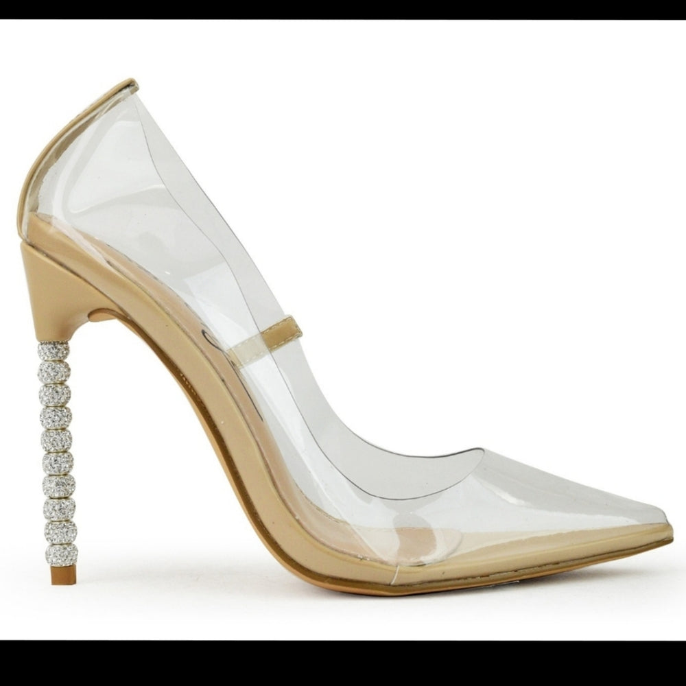 Just in Clear Sculptural Heel Court glitter Pumps